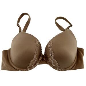 Victoria's Secret Padded Perfect Coverage Bra Lace Underwired Adjustable Tan 34C